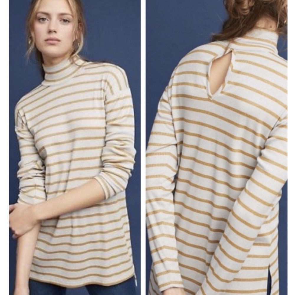 4/$40 NWT Anthro Vanessa Virginia | Gold Silver Tunic Top Metallic Striped